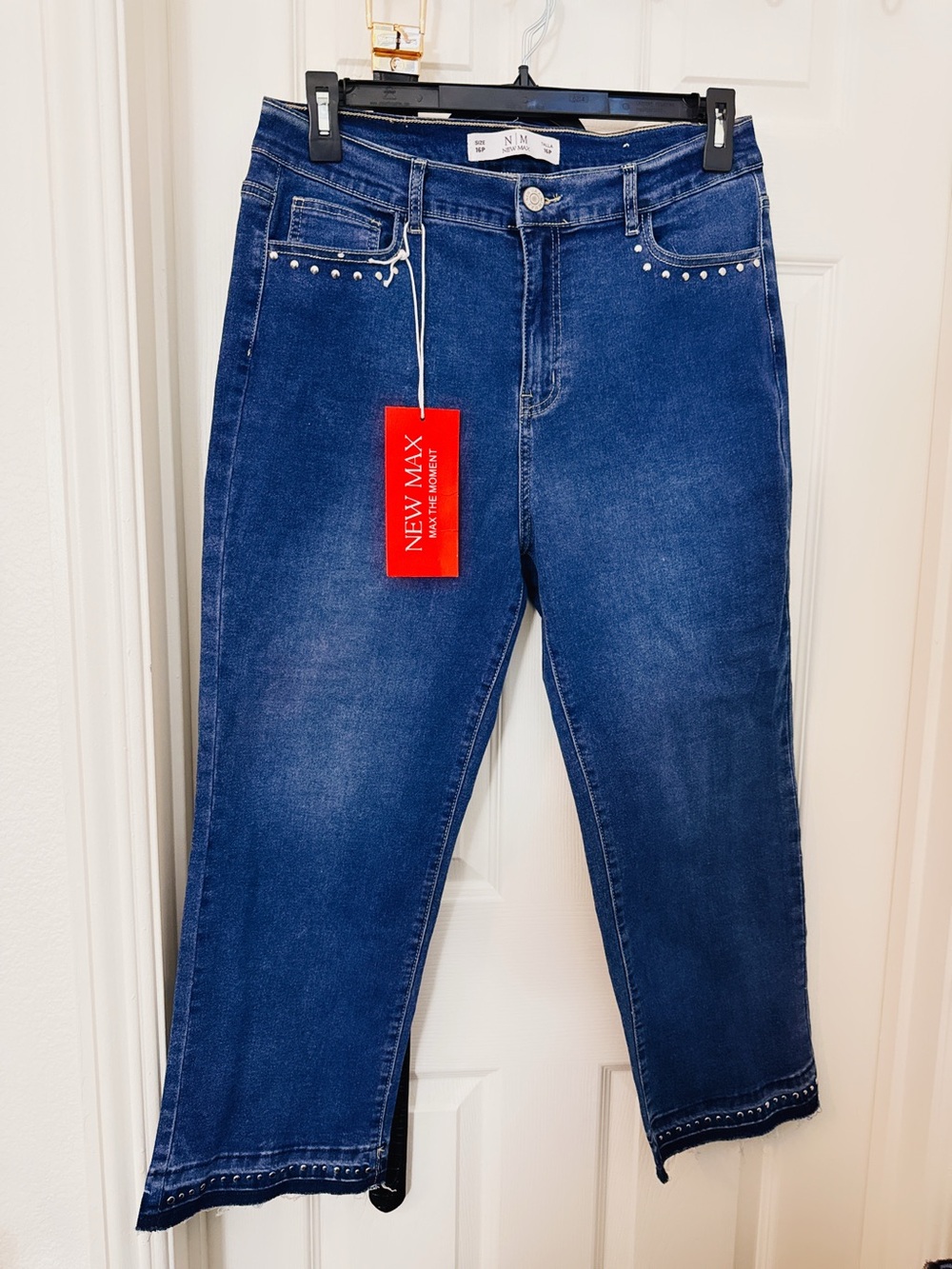 Women’s Blue Straight-Leg Jeans with Stud Detail